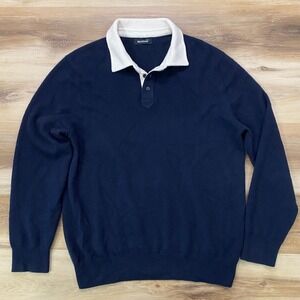 NAADAM Rugby Polo Sweater Size M Cashmere Long Sleeve Navy Blue White Collar